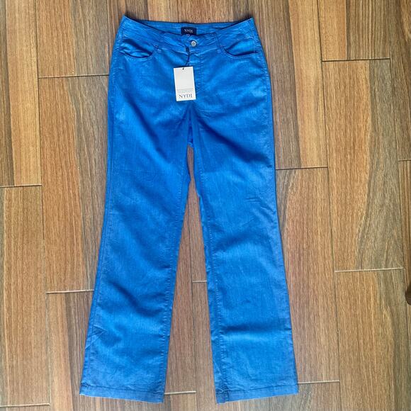 NWT NYDJ The Trouser Azure Sky Blue, Stretch Linen Blend, Lift Tuck Tech, Size 6 - Picture 3 of 9